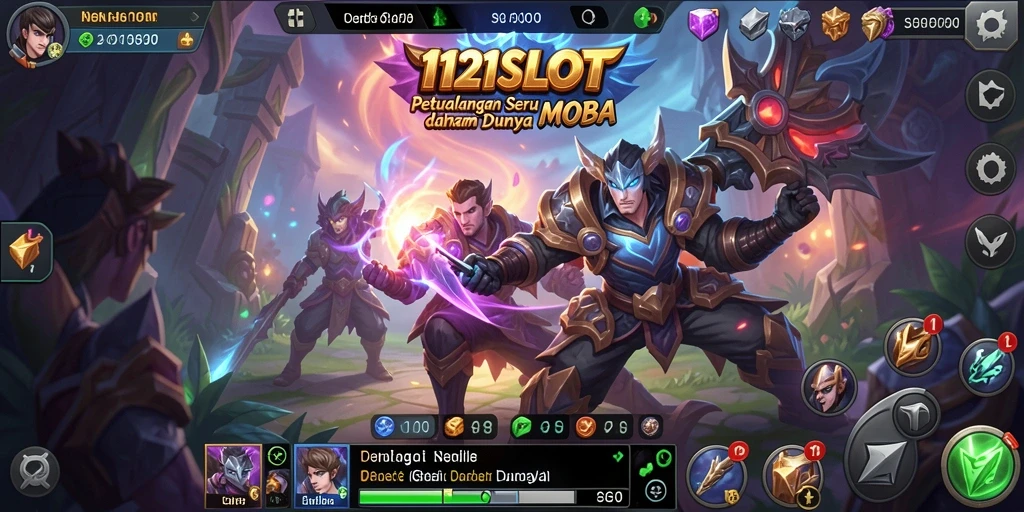 Tampilan menarik dari gameplay MOBA di 1121SLOT.