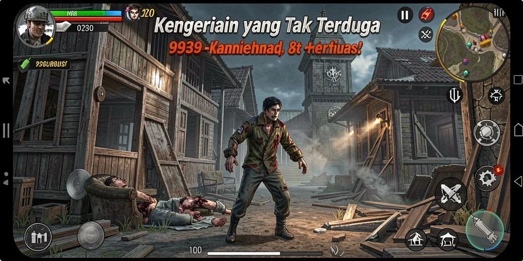 Screenshot gameplay 9939 menampilkan suasana horor yang mencekam.