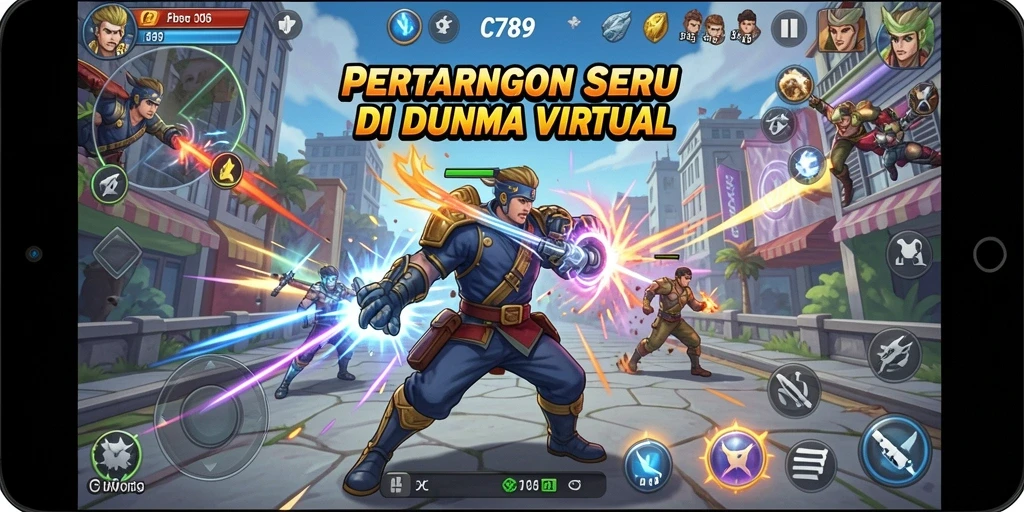 Screenshot C789 menampilkan pertarungan mendebarkan antara karakter yang berbeda.