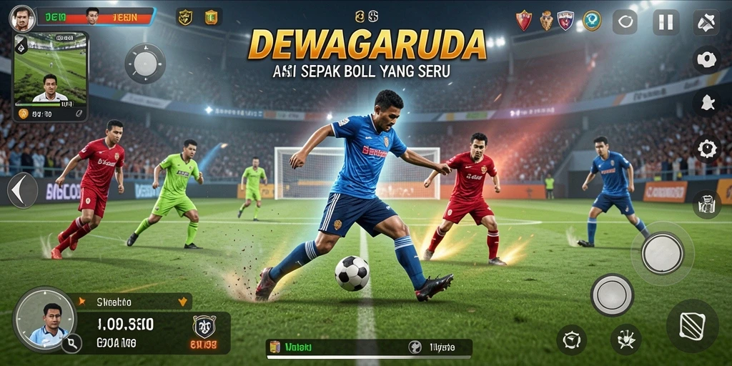 Tangkapan layar DEWAGARUDA menampilkan aksi seru pertandingan sepak bola.