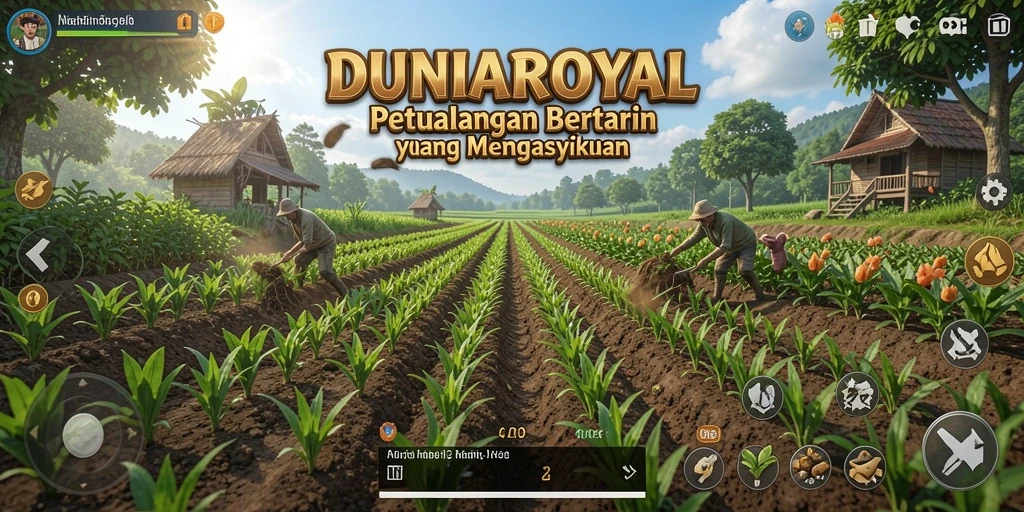 Tampilan gameplay DUNIAROYAL yang menampilkan petak ladang yang subur.