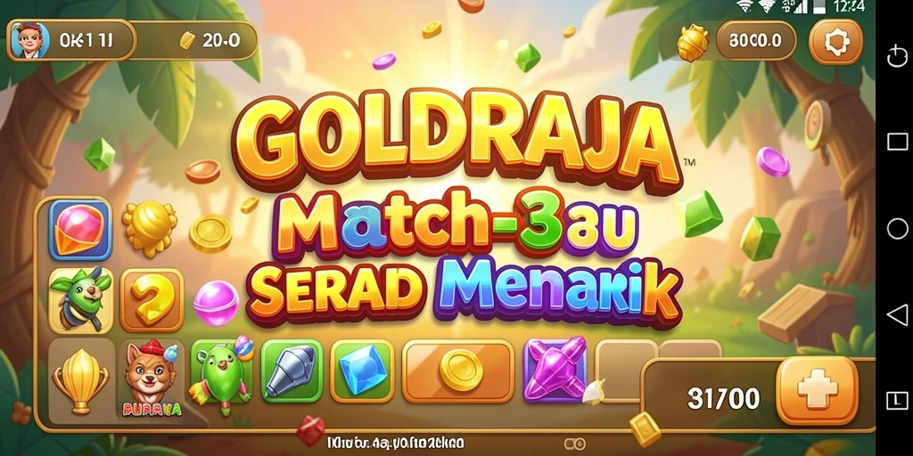 Tampilan gameplay GOLDRAJA dengan level Match-3 yang seru.