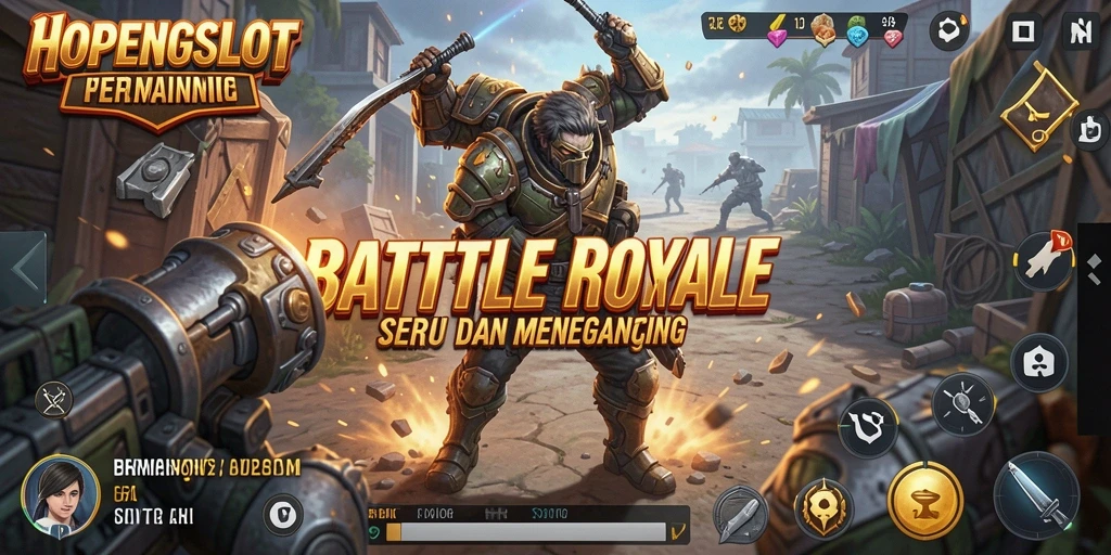 Screenshot gameplay HOPENGSLOT menampilkan aksi Battle Royale yang mendebarkan.