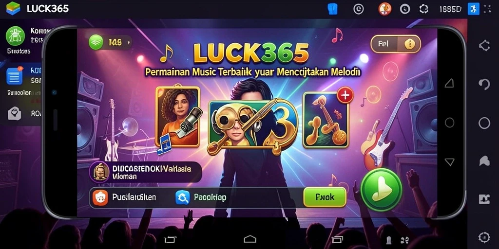 Tampilan gameplay LUCK365 dengan alat musik interaktif.