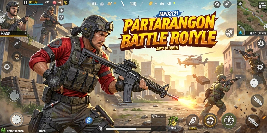Screenshot MPO2121 menampilkan aksi seru dalam game Battle Royale.