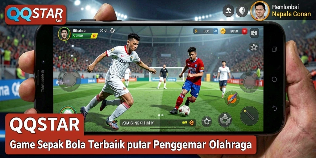 Tampilan gameplay menarik di QQSTAR dengan aksi sepak bola seru.