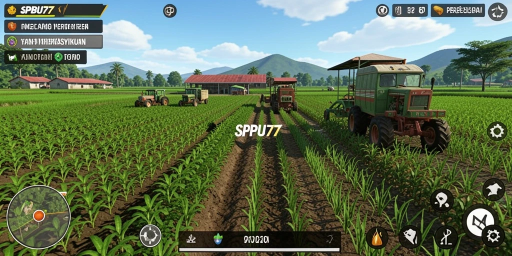 Tampilan gameplay SPBU77 dengan aktivitas bertani yang menyenangkan.