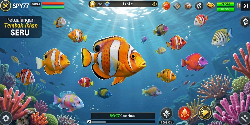 Tampilan gameplay SPY77 yang seru dalam menembak ikan.