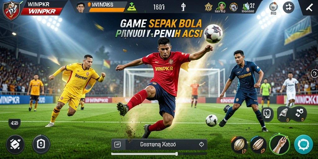 Tampilan gameplay seru dari WINPKR dengan aksi sepak bola menegangkan.
